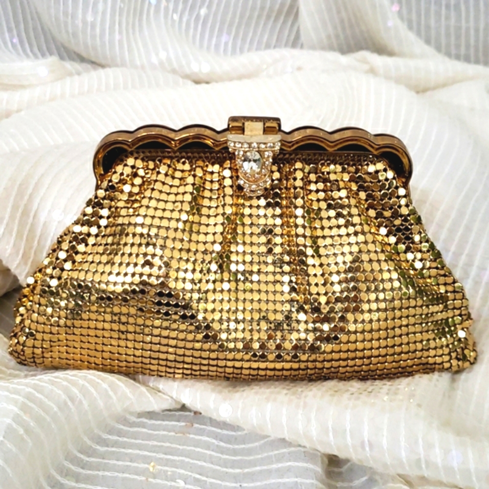 VTG Whiting & Davis Gold Color Mesh Evening Bag